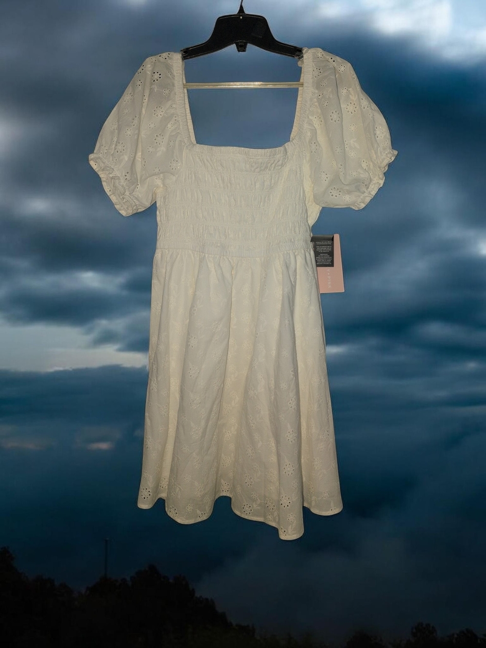 White Eyelet Puff Sleeve Dress - Junior Girl